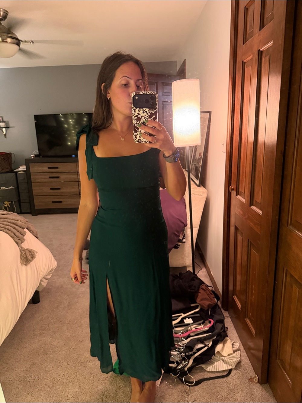 Reformation Emerald Green Midi Dress with Tie Straps